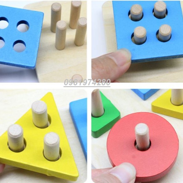 Đồ chơi gỗ thả cọc hình khối vuông Montessori