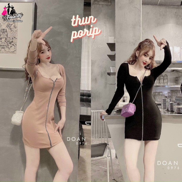 Đầm Nữ Đầm Dáng Ôm Dây Kéo Tròn Thun Porip Loại 1 Mẫu mới Siêu hot