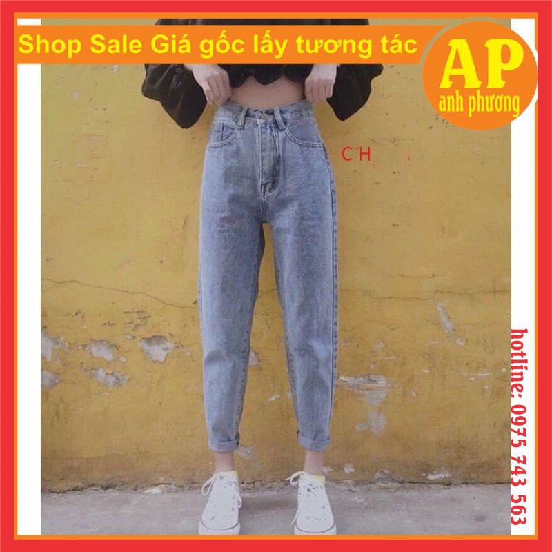 (FREE SHIP) Quần jeans nữ baggy dáng trơn cạp cao may gấu phong cách Hàn Quốc