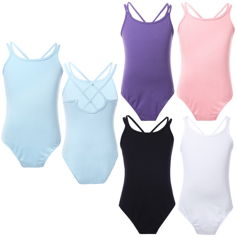 Bộ Áo Liền Quần cotton Hai Dây Chéo Lưng Múa Ba Lê Cho Bé Gái