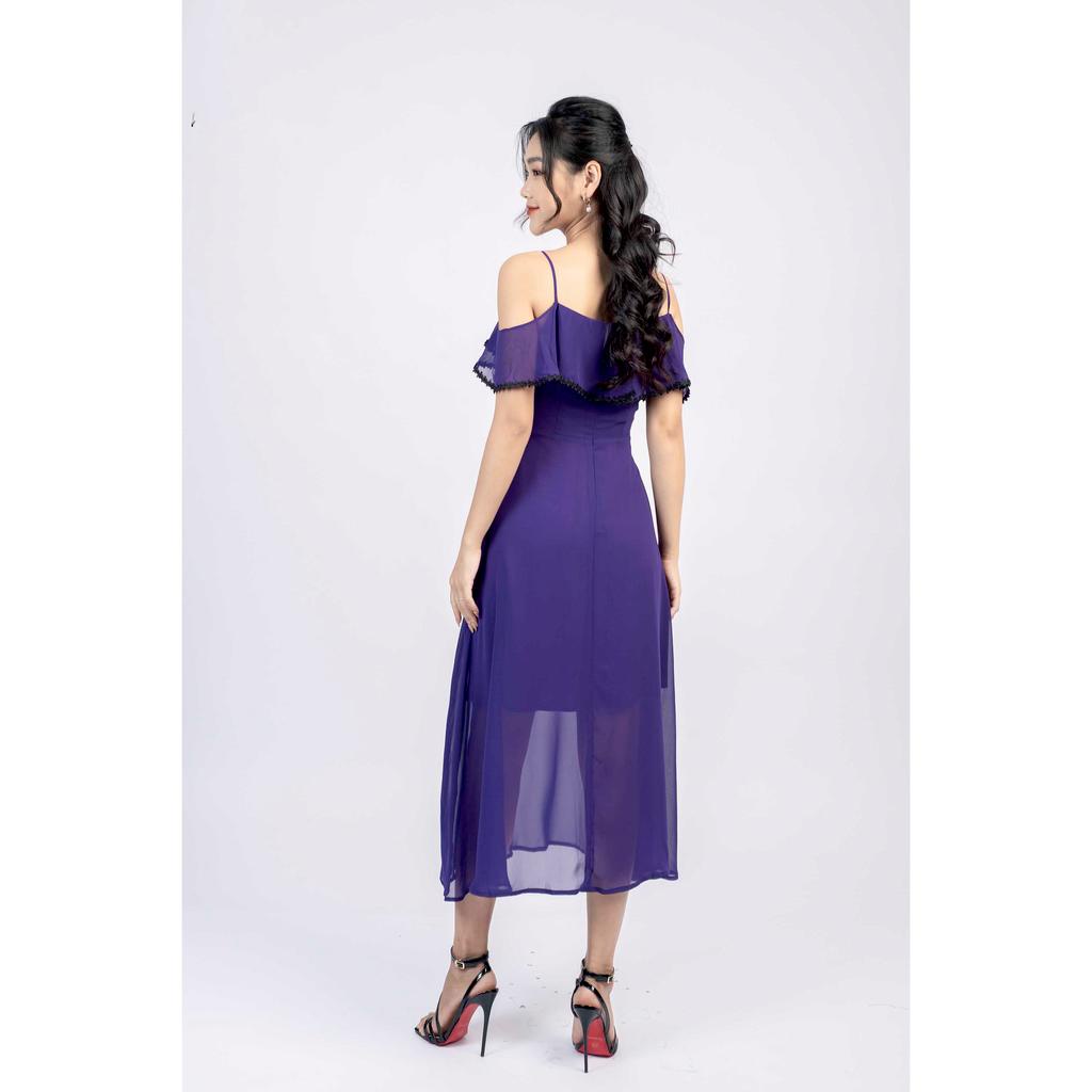 Đầm maxi hai dây, đính bèo ngang ngực kẹp ren MMOutfit M-DA060221146