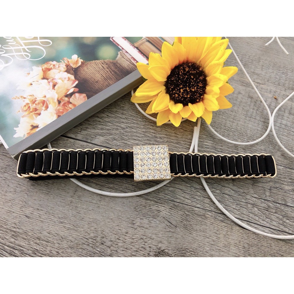 dây nịt xếp ly xinh hình mặt vuông đính hạt sang chảnh bản 2.5cm cực hot