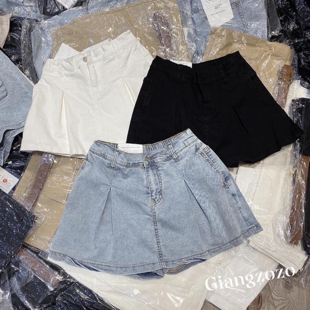 CHÂN VÁY JEANS XẾP LY KÈM QUÂN