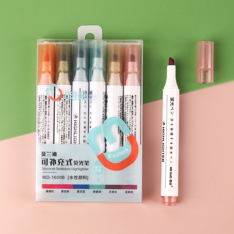 Set 6 Bút Bắt Sáng Nhẹ Với Đầu Mềm Dễ Sử Dụng Nhanh Khô Cho Văn Phòng Trường Học