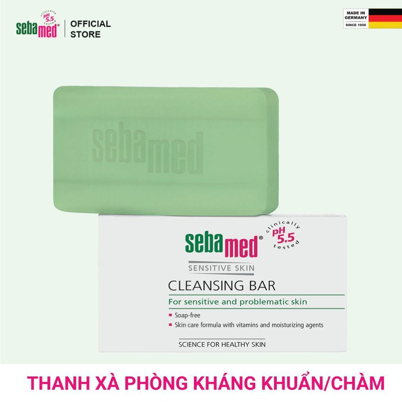 XÀ PHÒNG KHÁNG KHUẨN CHO DA KHÔ, DA CHÀM SEBAMED PH5.5 CLEANSING BAR 100G CHÍNH HÃNG - 8725