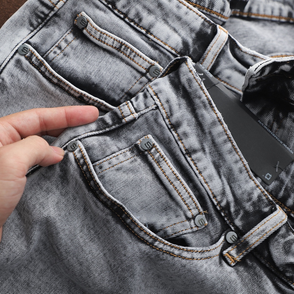 Quần Short Nam SlimFit Embroidery Gray , Chất Denim Thoải Mái , QD003272 , SOMEHOW