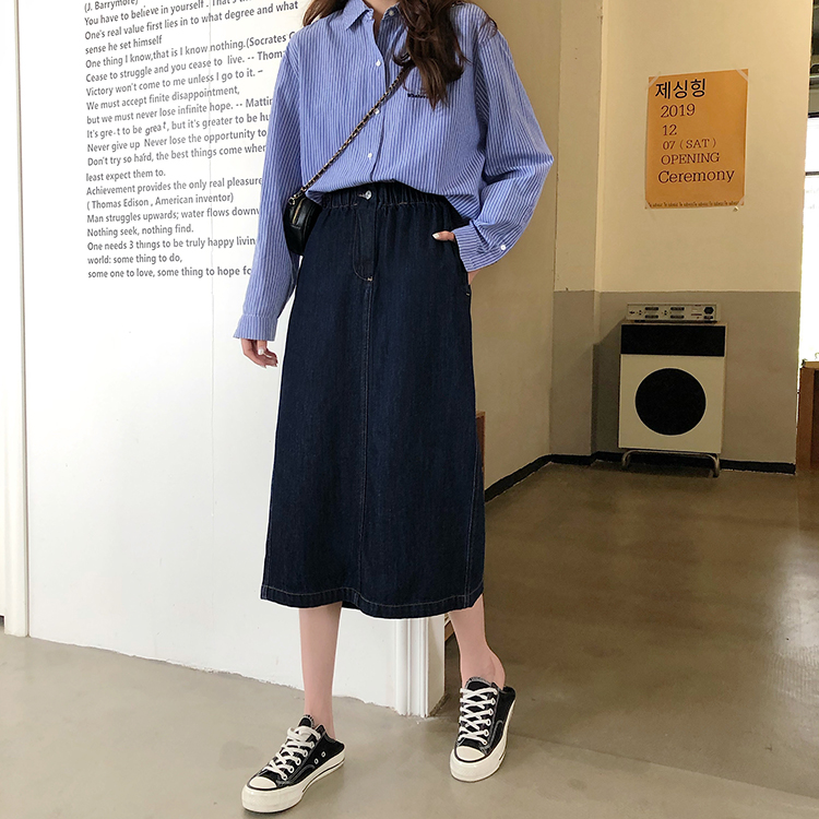 Chân váy jean dáng chữ A eo cao thanh lịch cho nữ 37127