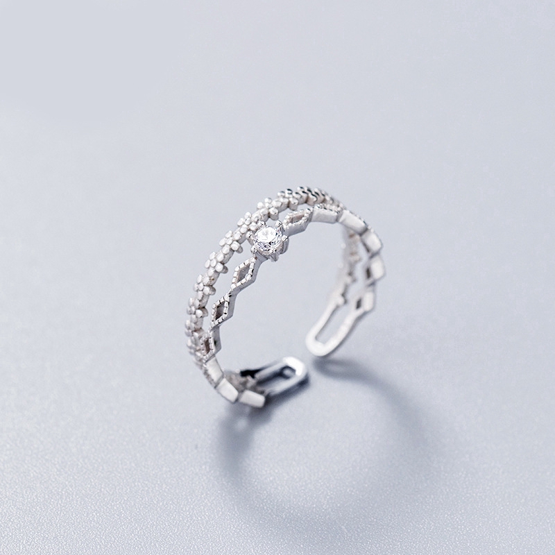 MANYUE Nhẫn Hở Hình Hoa Đính Đá Zircon Thanh Lịch Tinh Tế Cho Nữ
