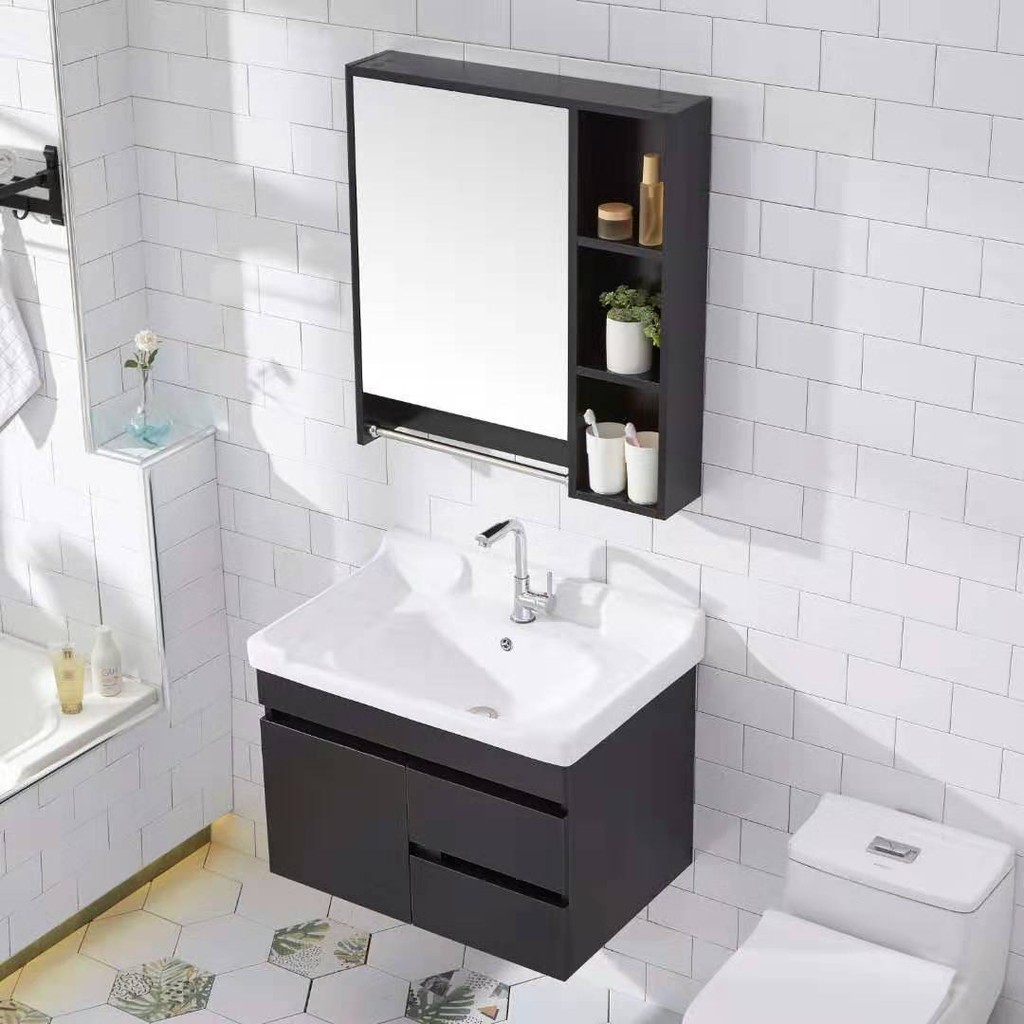 Tủ phòng tắm kiểu Bắc Âu kết hợp hiện đại đơn giản, chậu rửa bằng gỗ nguyên khối nhà vệ sinh trang điểm | BigBuy360 - bigbuy360.vn