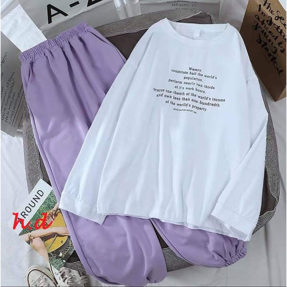 Sét áo tay thun Worn + quần boom rách gối tím HDA0920