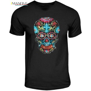Áo thun đính đá họa tiết đầu lâu xanh dương phong cách azteca Gothic cho nam