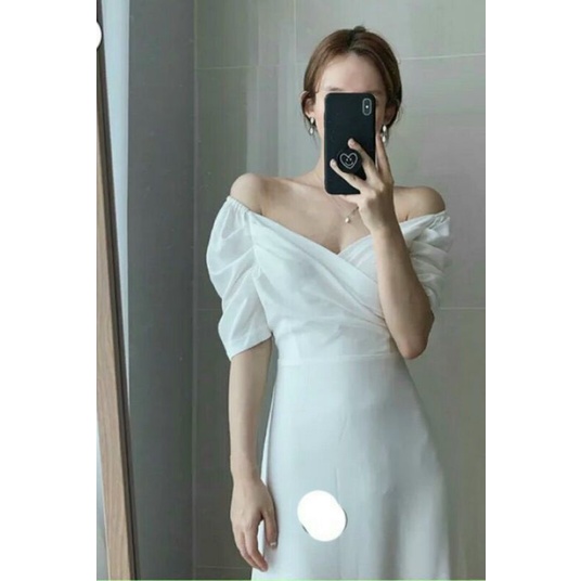 Đầm váy tiểu thư dự tiệc, đi bàn đãi tiệc form midi đơn giản sang trọng tay phồng thắt eo tạo dáng sang chảnh form midi