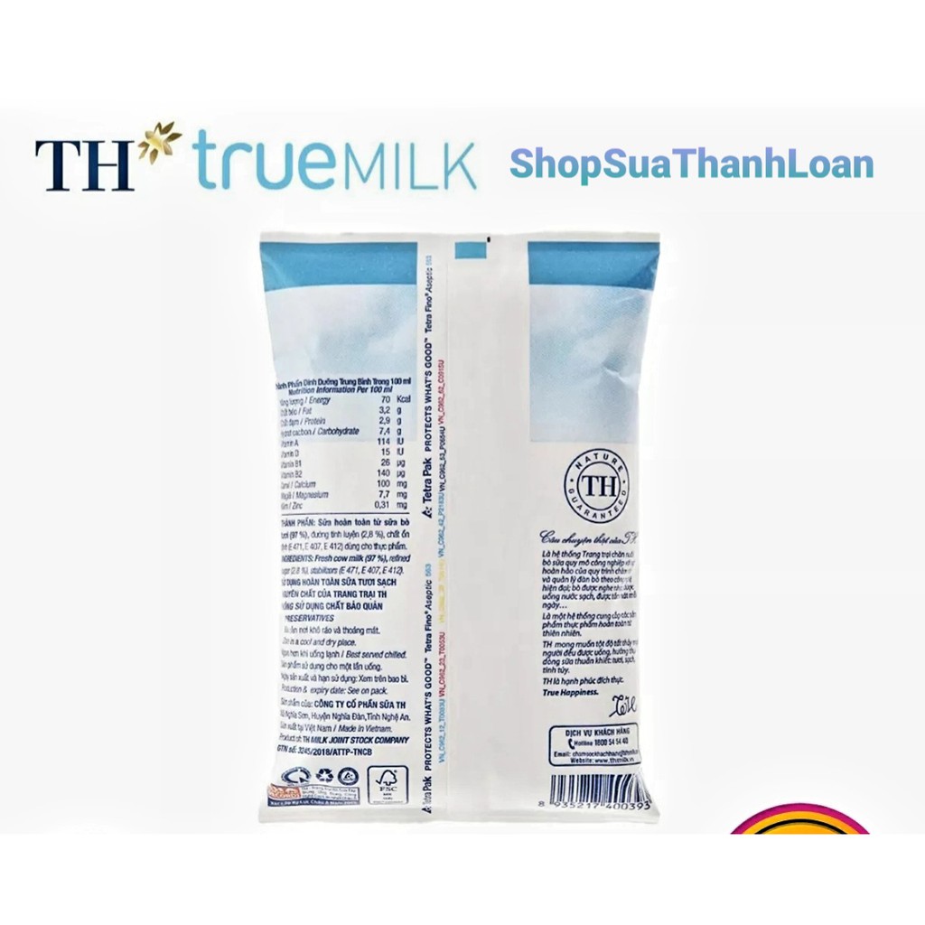 [HSD T8-2022] Thùng 48 bỊch Sữa tươi tiệt trùng TH true MILK Ít Đường 220ml