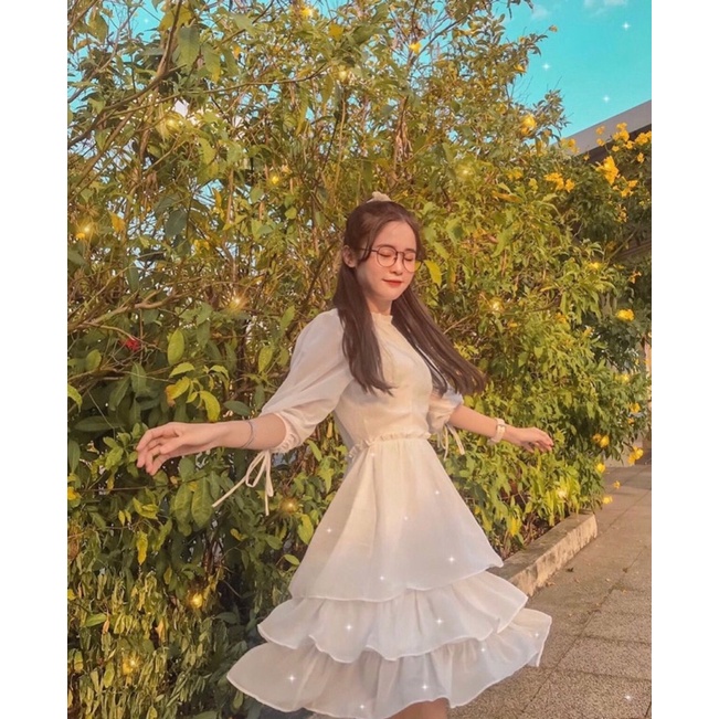 ĐẦM BABY DOLL BÈO TẦNG TRẮNG 2LOP XÒE CÔNG CHÚA )