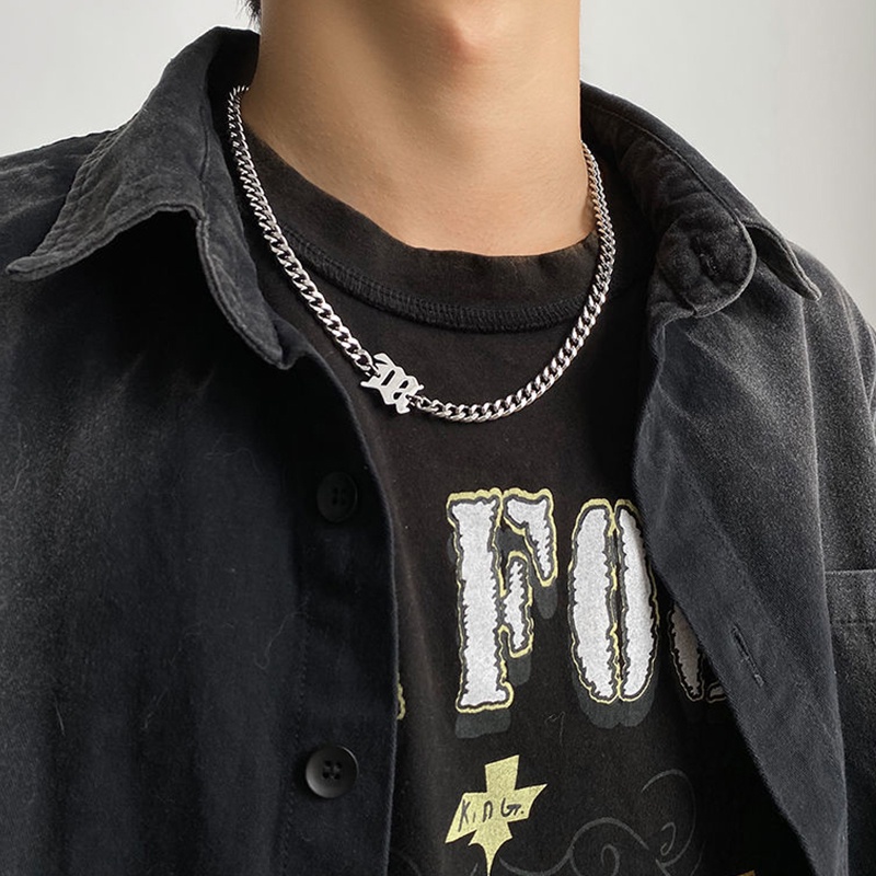 Dây chuyền mặt chữ M thiết kế đơn giản phong cách hiphop thời trang dành cho nam
