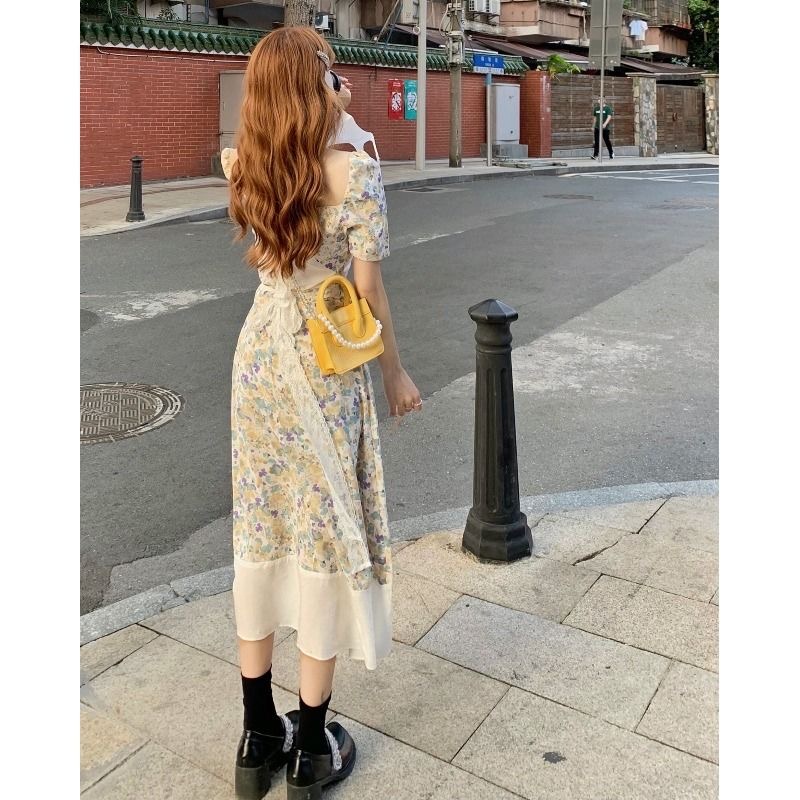 Đầm hoa ngắn tay dáng ôm thời trang phong cách Hàn Quốc cho nữ