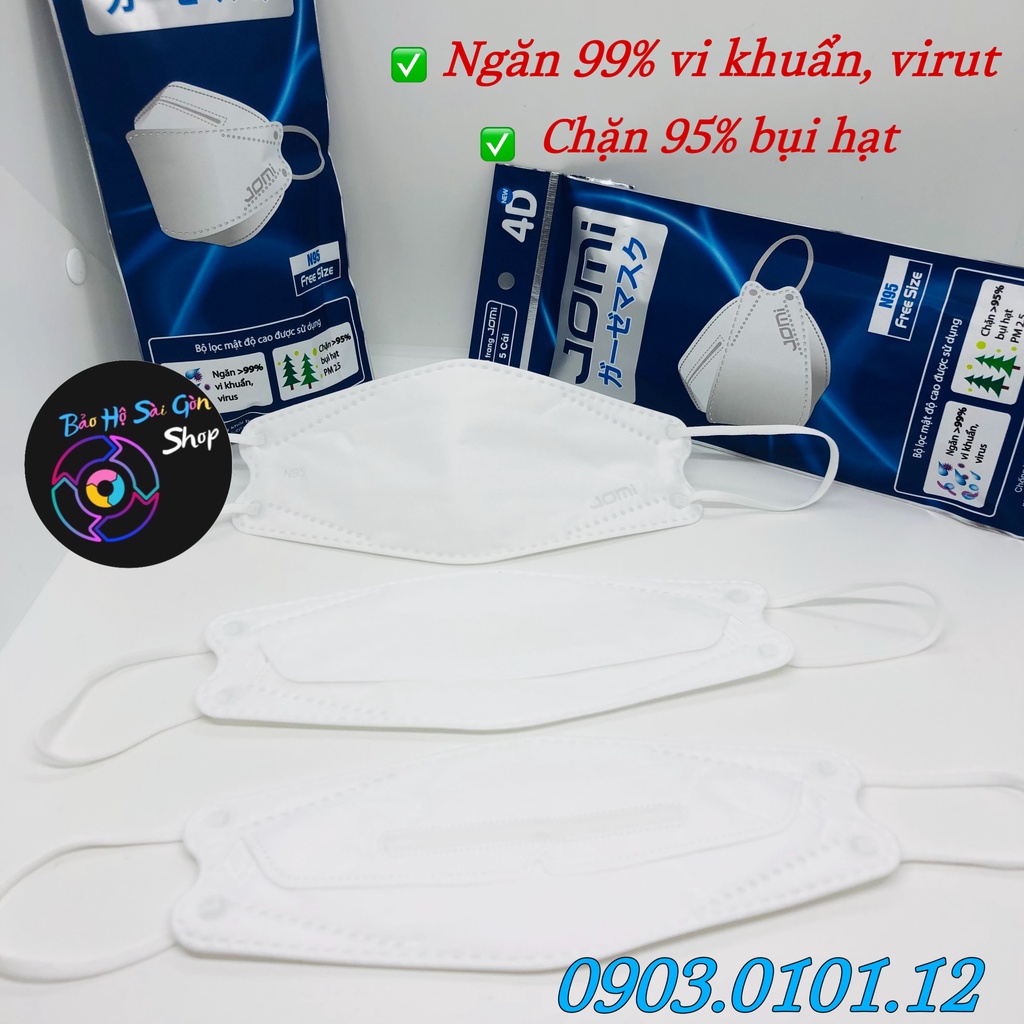 Khẩu trang n95 kiểu dáng kf94 Jomi chính hãng bịch 5 cái, khẩu trang 4d Mayan cao cấp