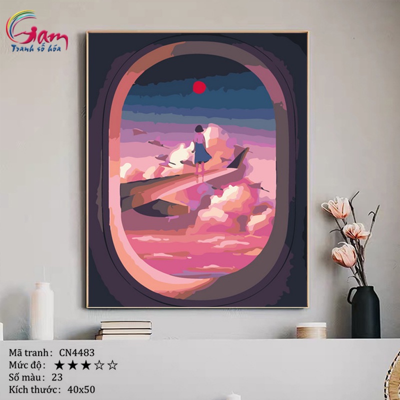 Tranh sơn dầu số hoá tự tô màu Gam cô gái Lofi chill CN4483 40x50cm căng khung