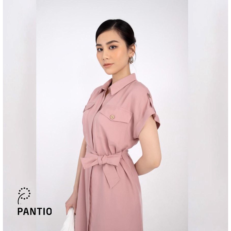 FDP12889 - Đầm dạo phố chất liệu vải thô dáng A cổ đức túi ốp - PANTIO