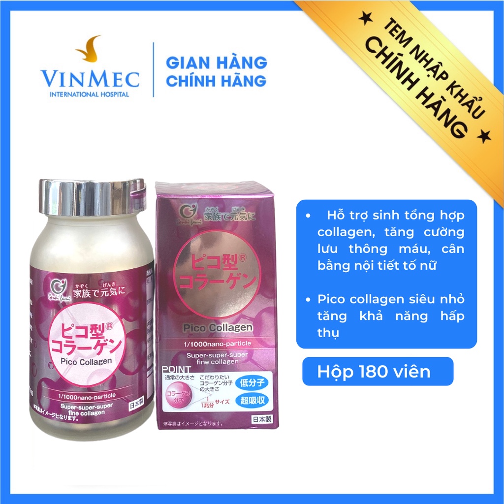 Viên uống Pico Collagen đẹp da móng tóc ngăn ngừa lão hóa  Hộp 180 viên