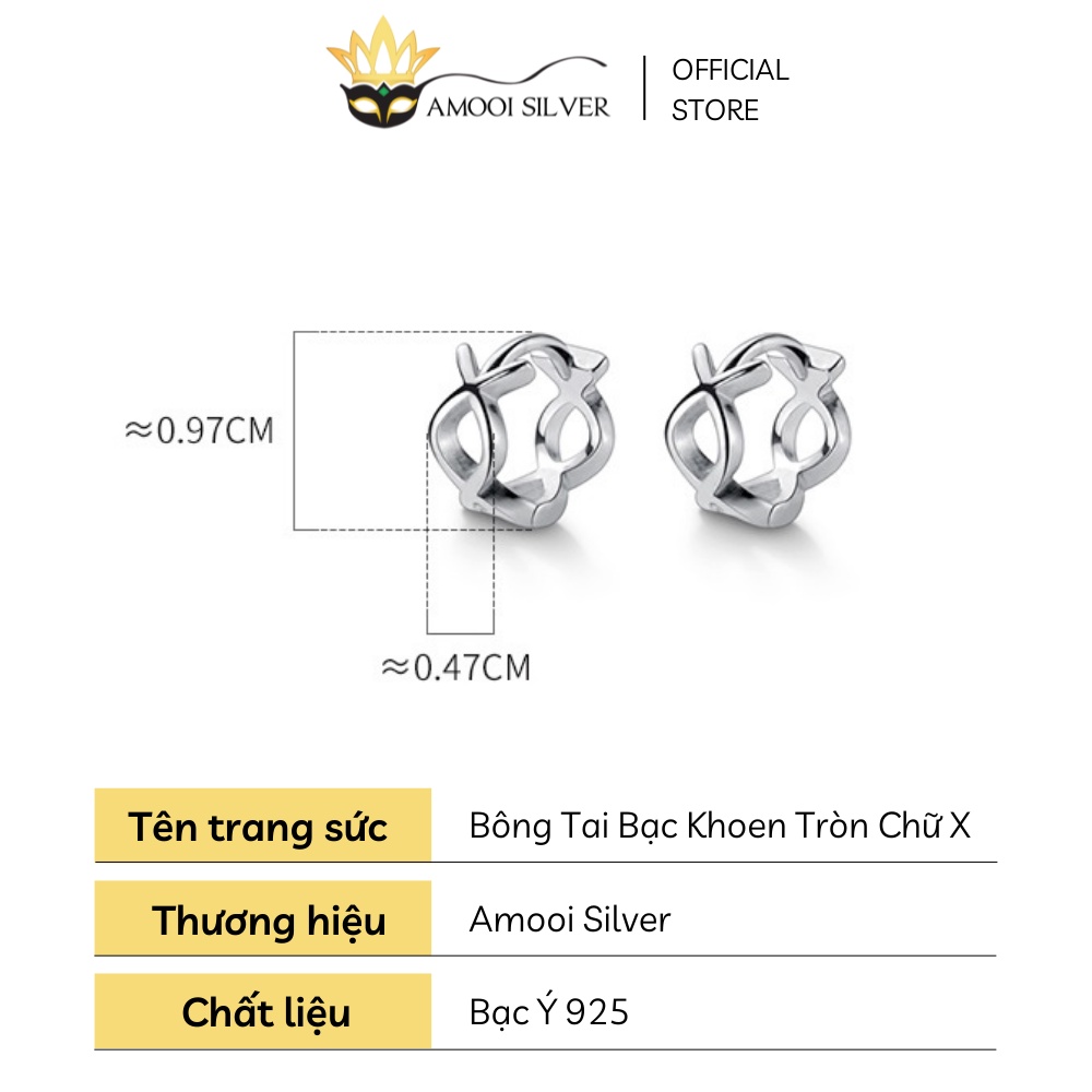 Bông Tai Bạc S925 Khoen Tròn Chữ X Đường Kính 8mm - Amooi Silver AB111