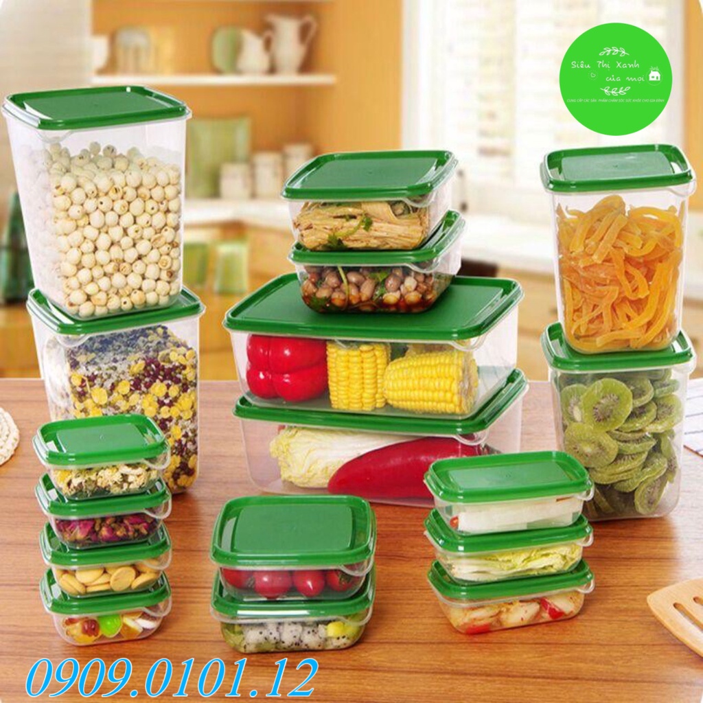 Bộ 17 hộp đựng thực phẩm cao cấp, set 17 hộp nhựa bảo quản thức ăn, hộp nhựa đa năng