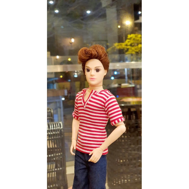 Áo thun ngắn tay sọc đỏ trắng ngắn tay cô trụ Búp Bê Ken 30cm