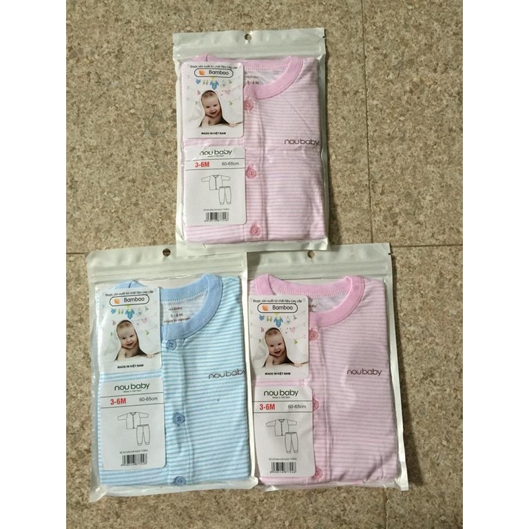 Bộ dài cài giữa cotton mịn Noubaby cho bé 3-11kg