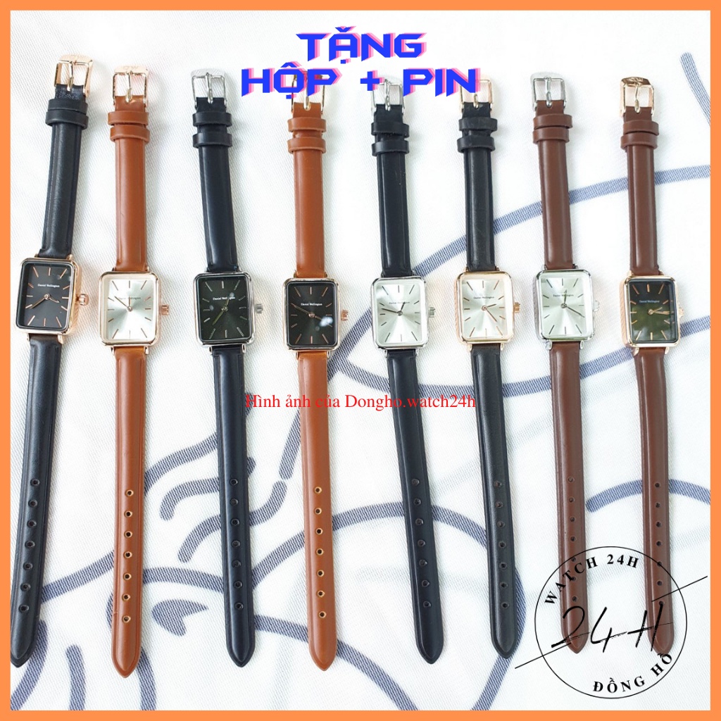 Đồng hồ nữ D.V , dây da mặt vuông dài size mini phong cách tiểu thư cực xinh