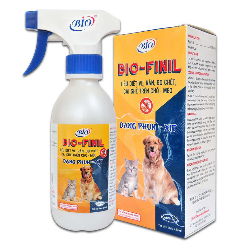 Chai Xịt Bio Finil Diệt Ve, Rận, Bọ Chét, Cái Gẻ Trên Chó Mèo