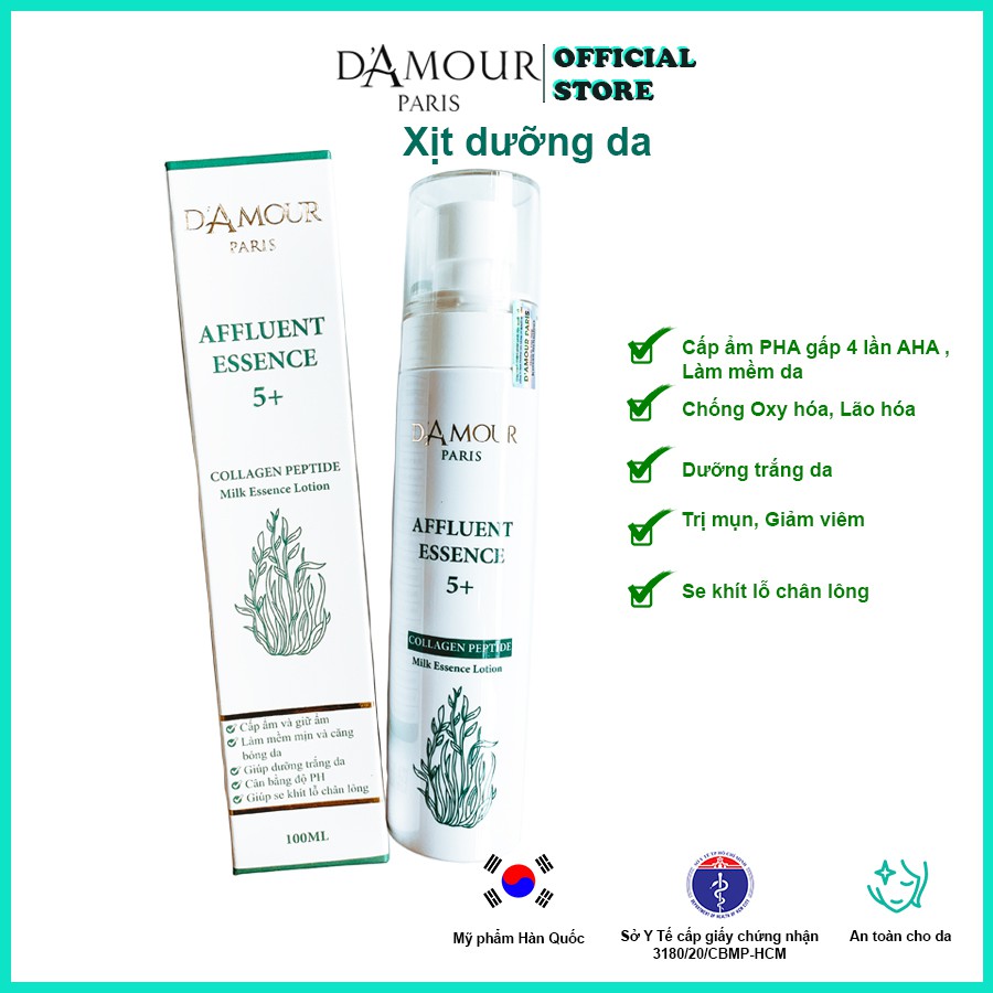 Xịt dưỡng da cấp, giữ ẩm AFFLUENT ESSENCE 5+ (100ml) D'Amour Paris - HA(Loại 1), PHA, AHA... | BigBuy360 - bigbuy360.vn