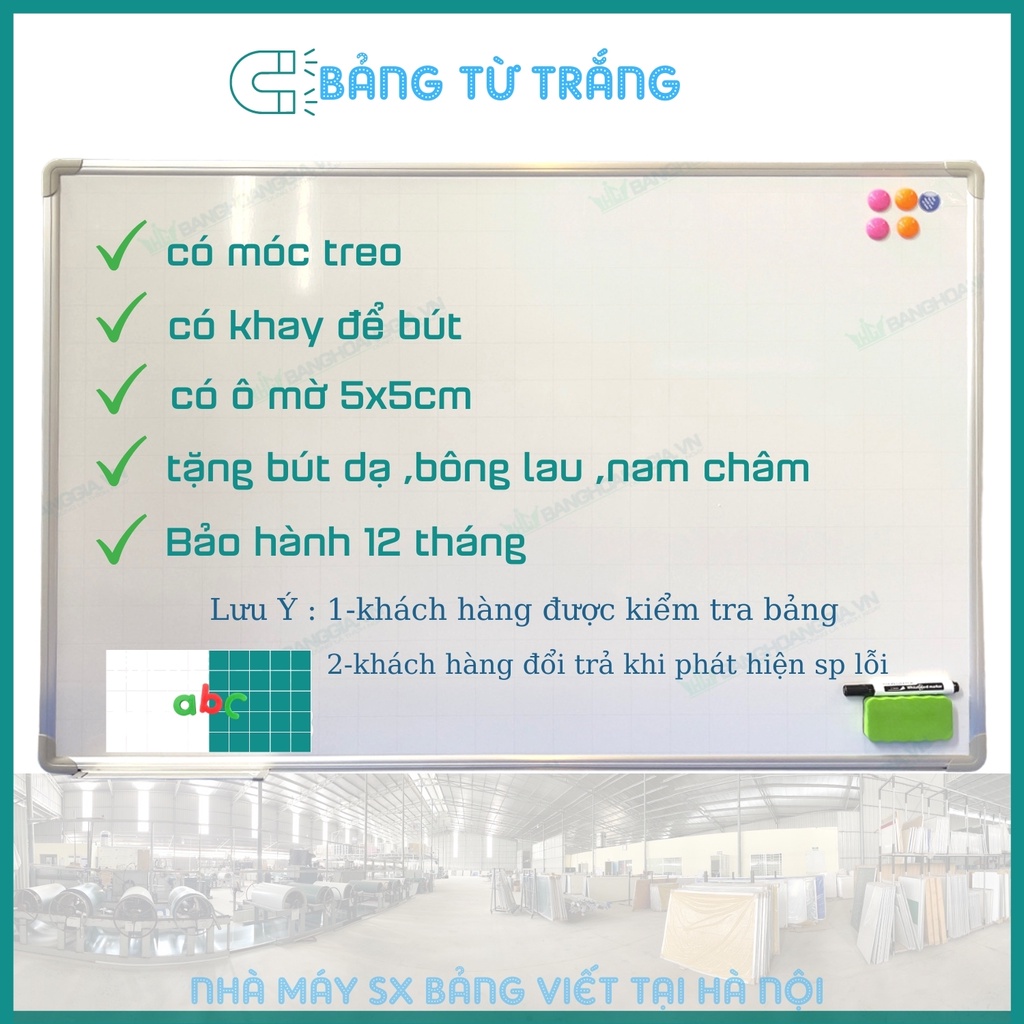 Bảng từ trắng viết bút lông - 자석화이트보드 ,Mặt bảng từ hàn quốc chống lóa,có ô mờ 5x5cm [ Tặng bút dạ,bông lau,nam châm ]