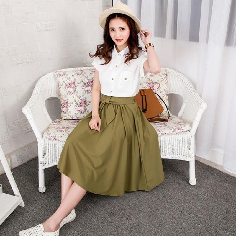 Chân Váy Lưng Thun Đính Nơ Thời Trang Nữ Tính