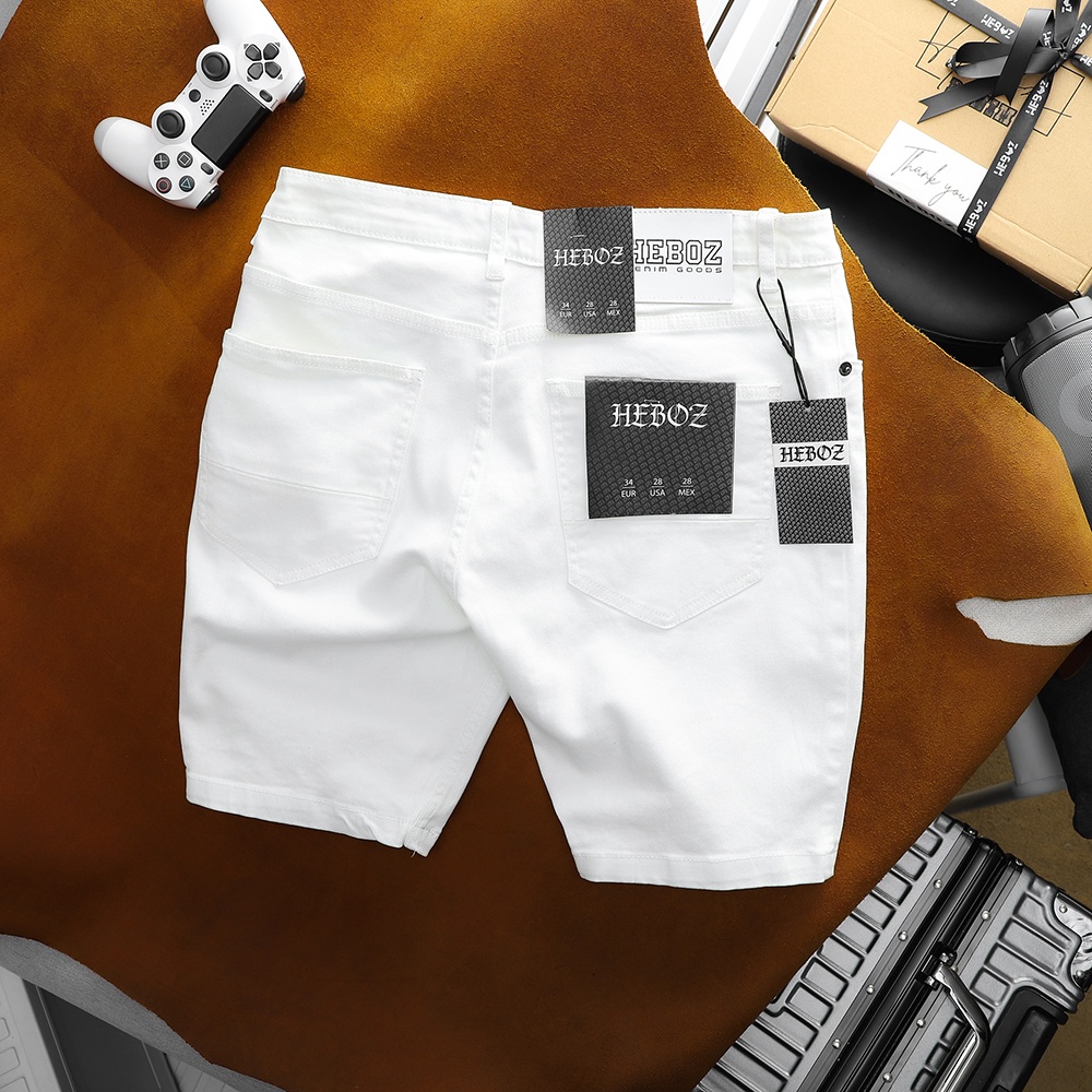 Quần short jean nam màu trắng, chất vải denim co giãn nhẹ basic HEBOZ - 00001213