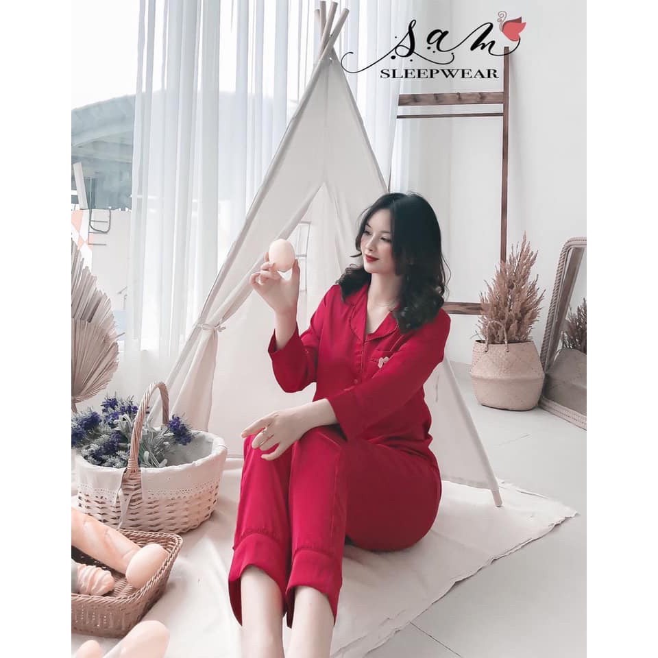 Bộ Mặc Nhà Nam Nữ Uniex Trơn Dài Tay Chất Lụa Siêu Mềm  A53