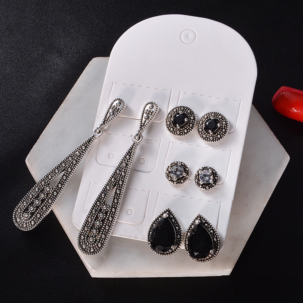 Set 4 đôi khuyên tai thiết kế giọt nước đính đá phong cách cổ điển