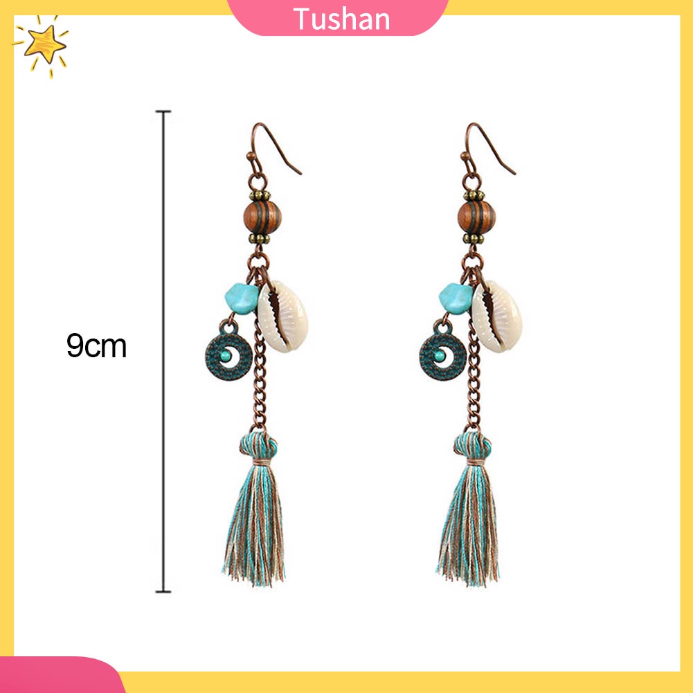 Đôi Bông Tai Dáng Dài Phối Tua Rua Phong Cách Bohemian Thời Trang Cho Nữ