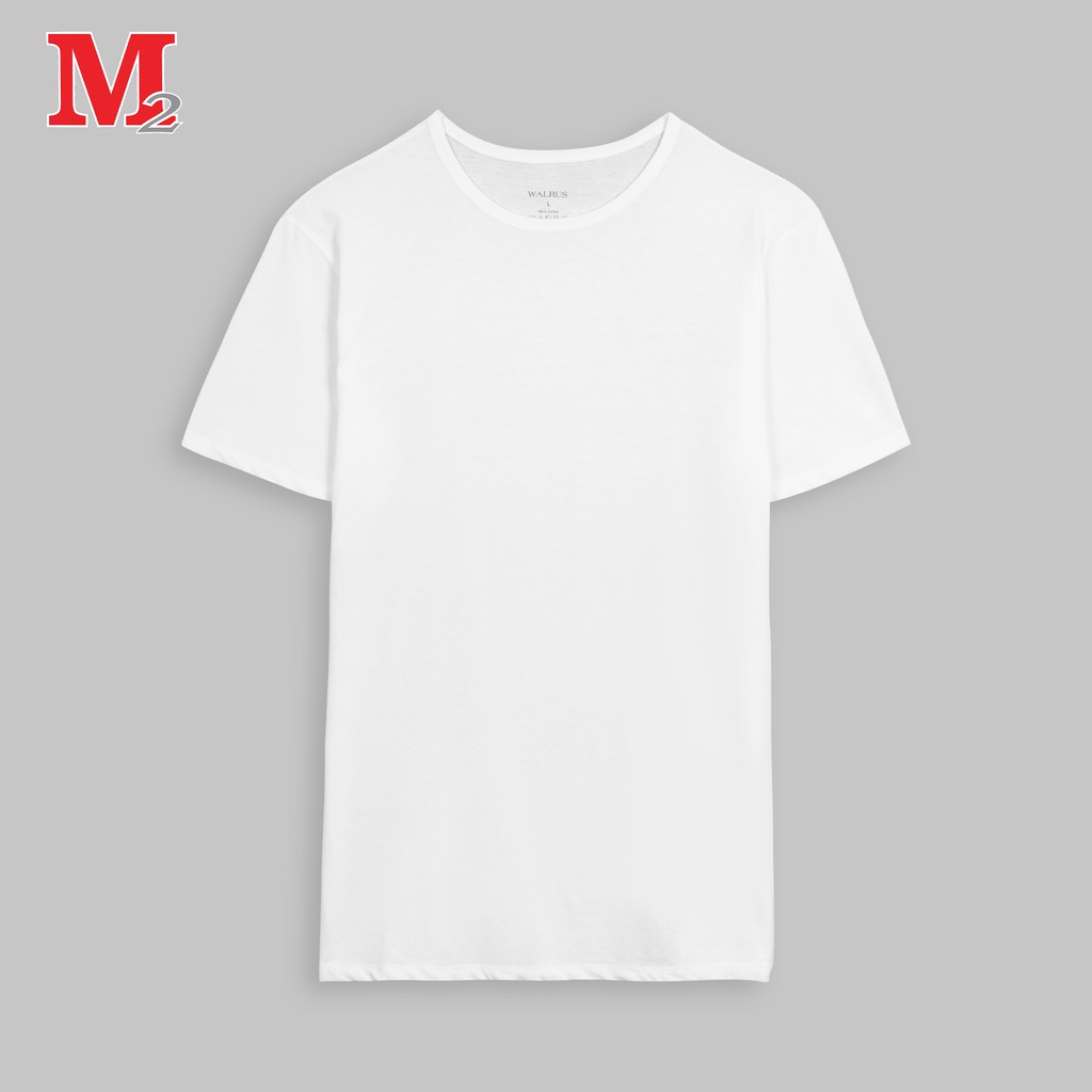 Áo cộc tay nam cổ tròn dệt kim màu trắng Walrus M020020 Thời trang M2