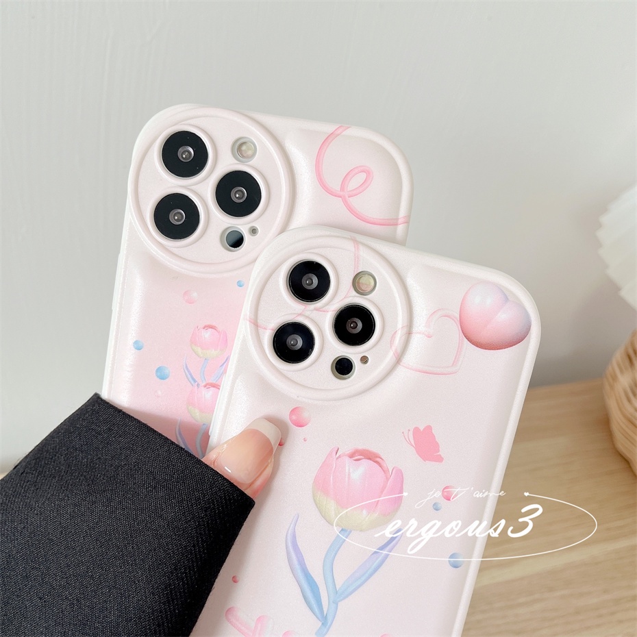 Ốp Điện Thoại Mềm Họa Tiết Hoa Màu Hồng Bảo Vệ Ống Kính Máy Ảnh Cho iPhone 14 13 12 11 Pro Max SE2020 X XR Xs Max 7 8 Plus