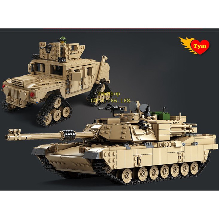 Kazi KY10000 Lego Military Army M1A2 Abrams Mbt ) lắp ráp Xe Tăng Chủ Lực Biến Hình Xe Hummer Bánh Xích lắp được 2 mẫu