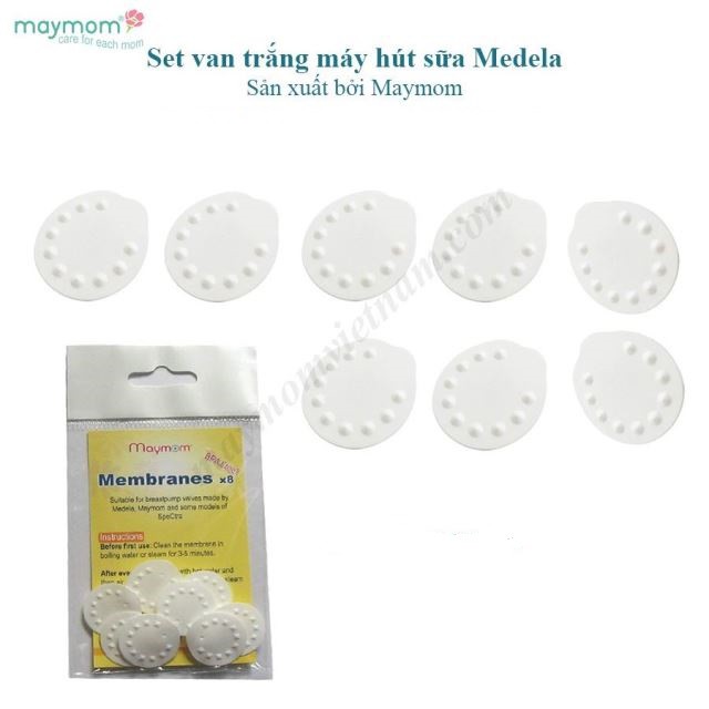 SET 8 Van trắng Maymom - Tương thích với Máy hút sữa Medela Pump in Style, Symphony, Swing đơn, Harmony, Mini Electric