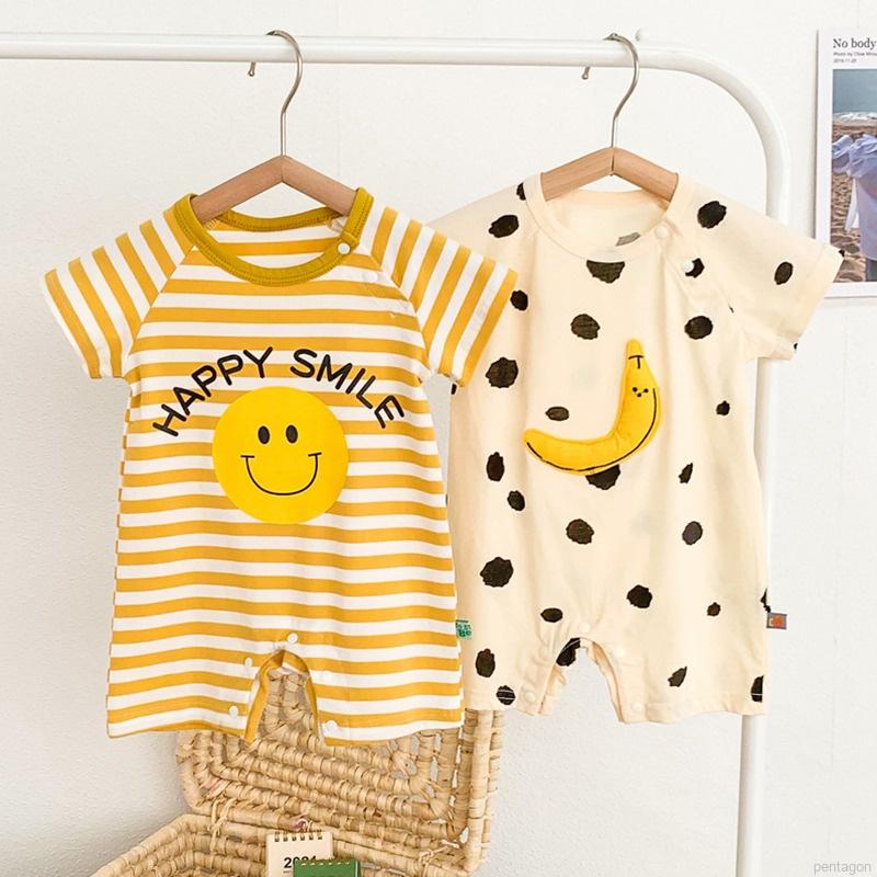 Bộ Áo Liền Quần Tam Giác Tay Ngắn In Họa Tiết Hoạt Hình Dễ Thương Thời Trang Mùa Hè Cho Bé Sơ Sinh 0-2 Tuổi