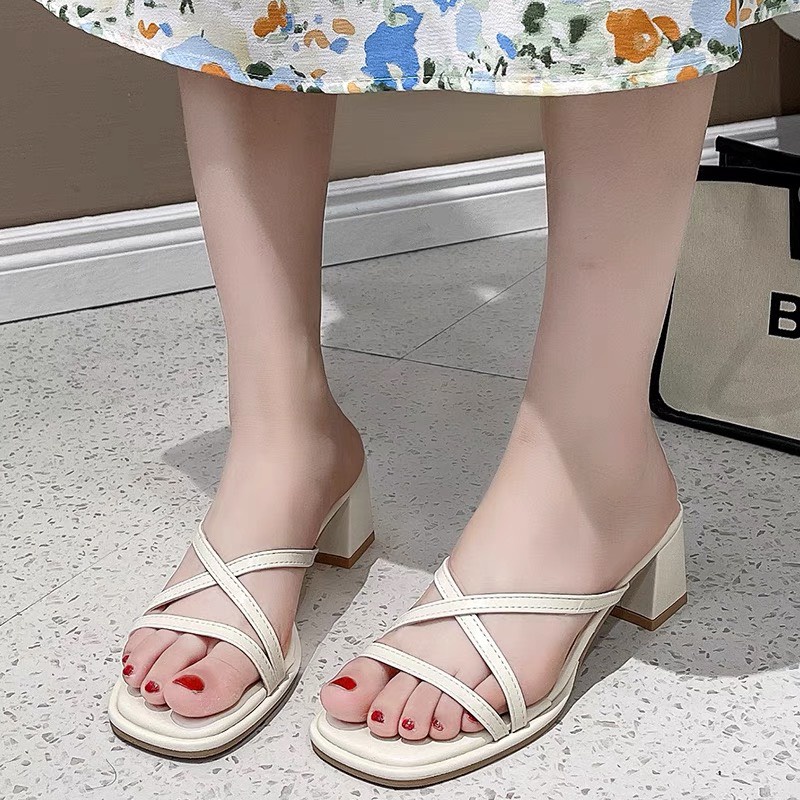 Guốc Nữ Đế Vuông Dây Chéo Cao 5cm Cao Cấp QC TRINH LÊ SHOP GIÀY DÉP