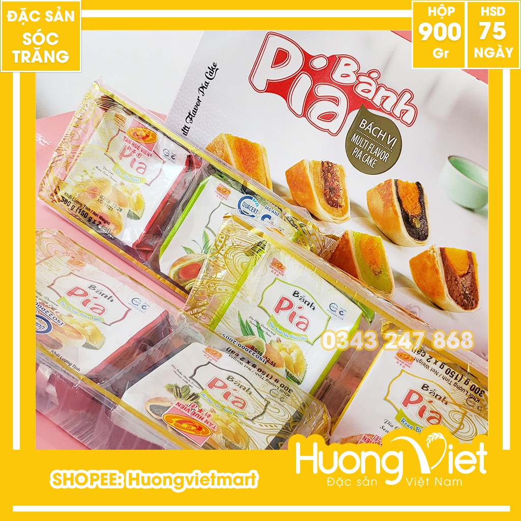 Hộp quà bánh Pía Thượng Hạng 6 vị Tân Huê Viên, bánh pía Bách Vị gồm 6 loại khác nhau [HỘP 6 BÁNH 6 VỊ]