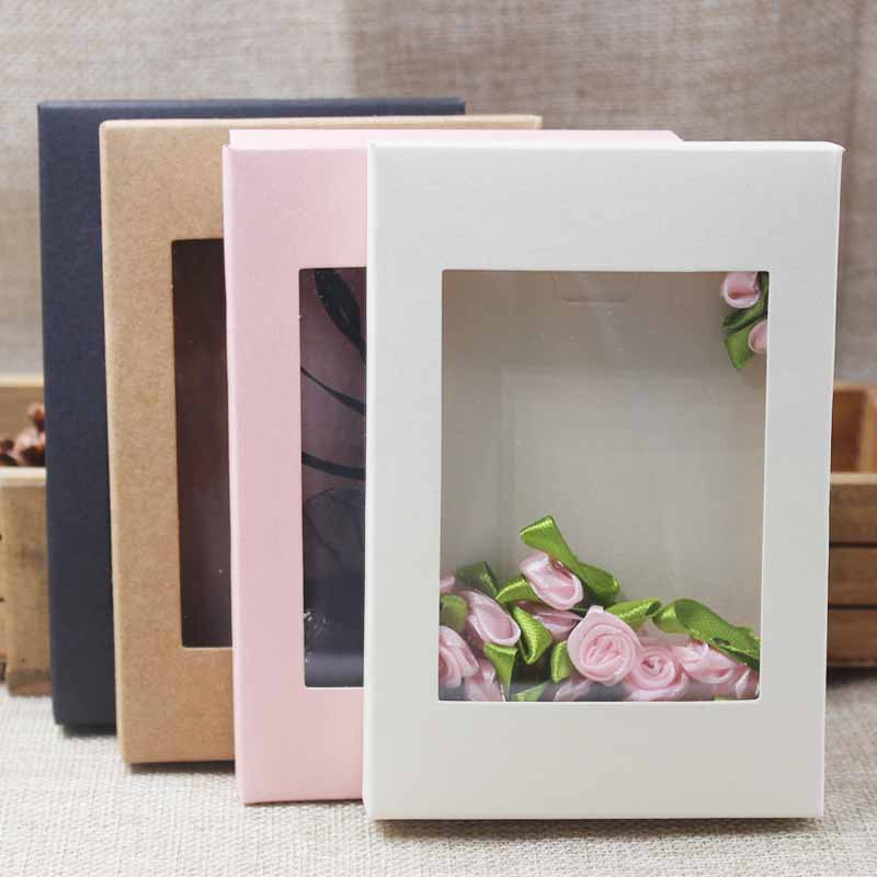 Hộp giấy kraft với cửa sổ PVC trong suốt để đựng quà với nhiều màu tùy chọn