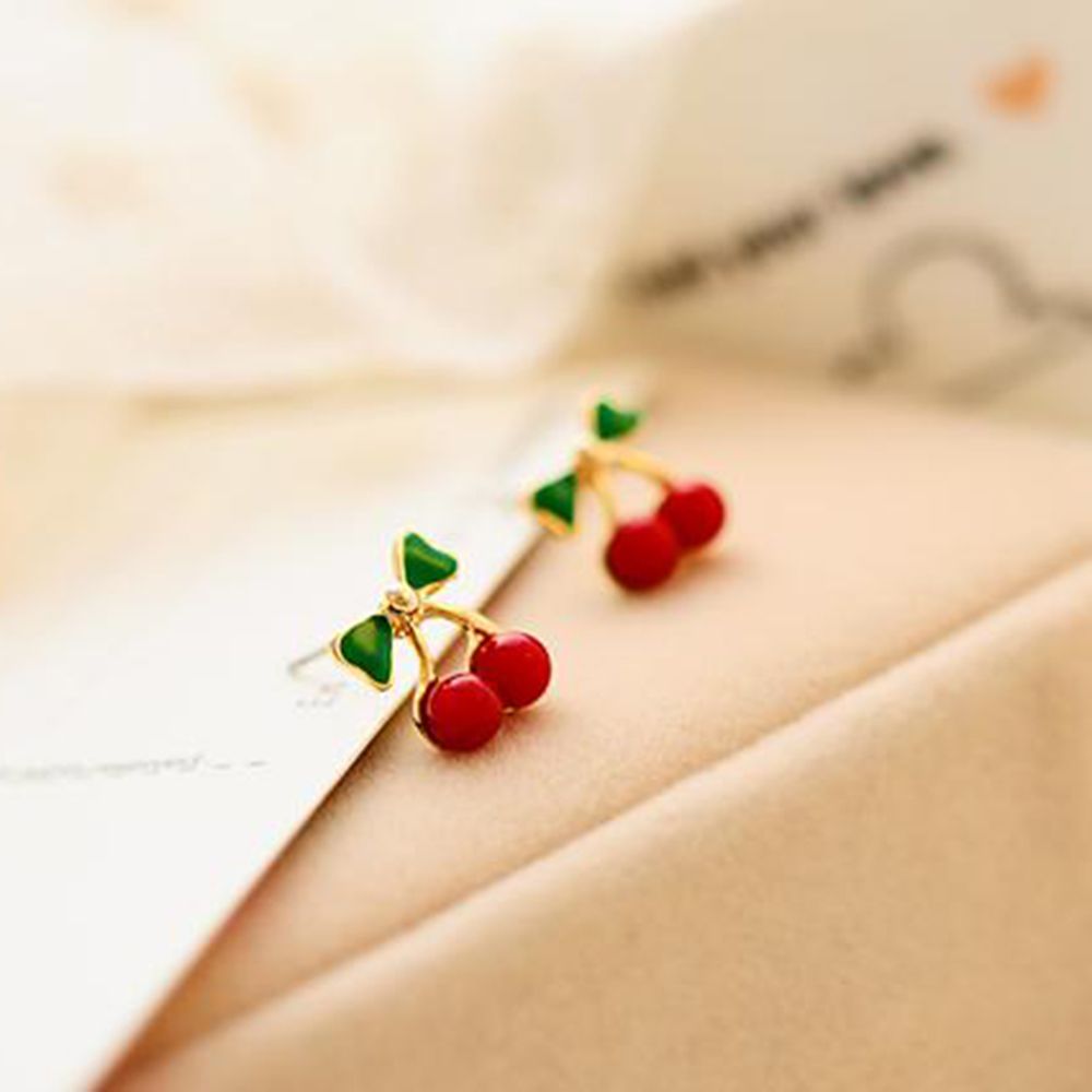 Khuyên Tai Hình Quả Cherry Đính Nơ Xinh Xắn Dành Cho Nữ