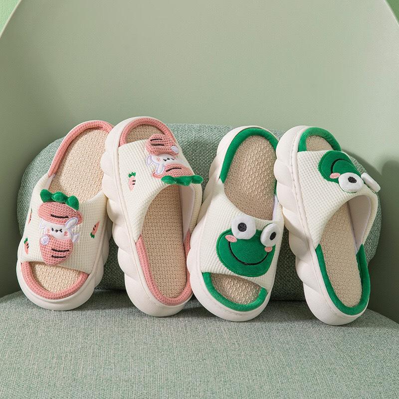 Dép vải bông quai ngang đế giả cói kiểu dáng ulzzang siêu êm,dép bông đi trong nhà hình thú A144 Warm&Cute