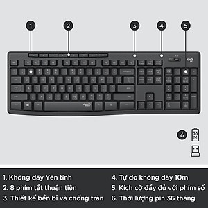 Combo Bàn Phím + Chuột Không Dây Logitech MK295 Màu Đen (USB/SilentTouch) - Hàng Chính Hãng