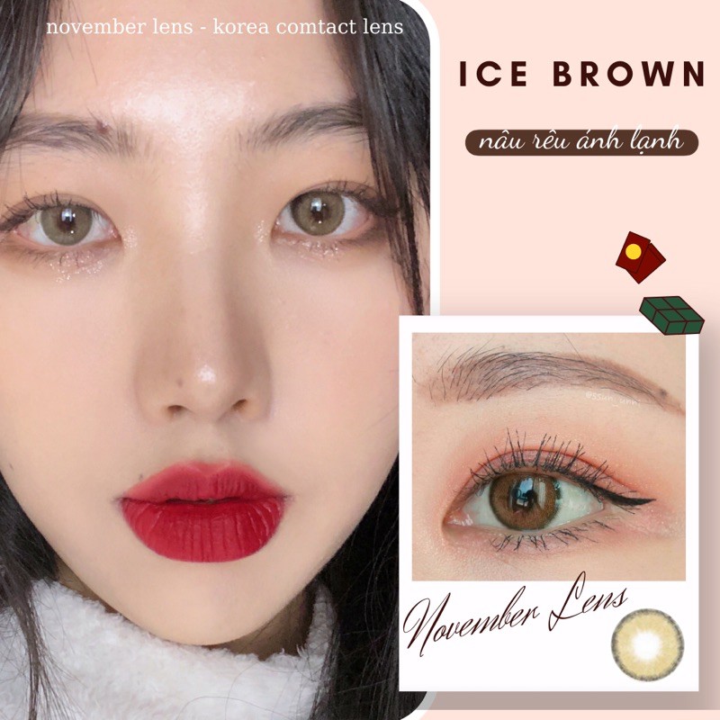 Kính áp tròng Ice Brown Hàn Quốc tone nâu rêu viền bo tròn