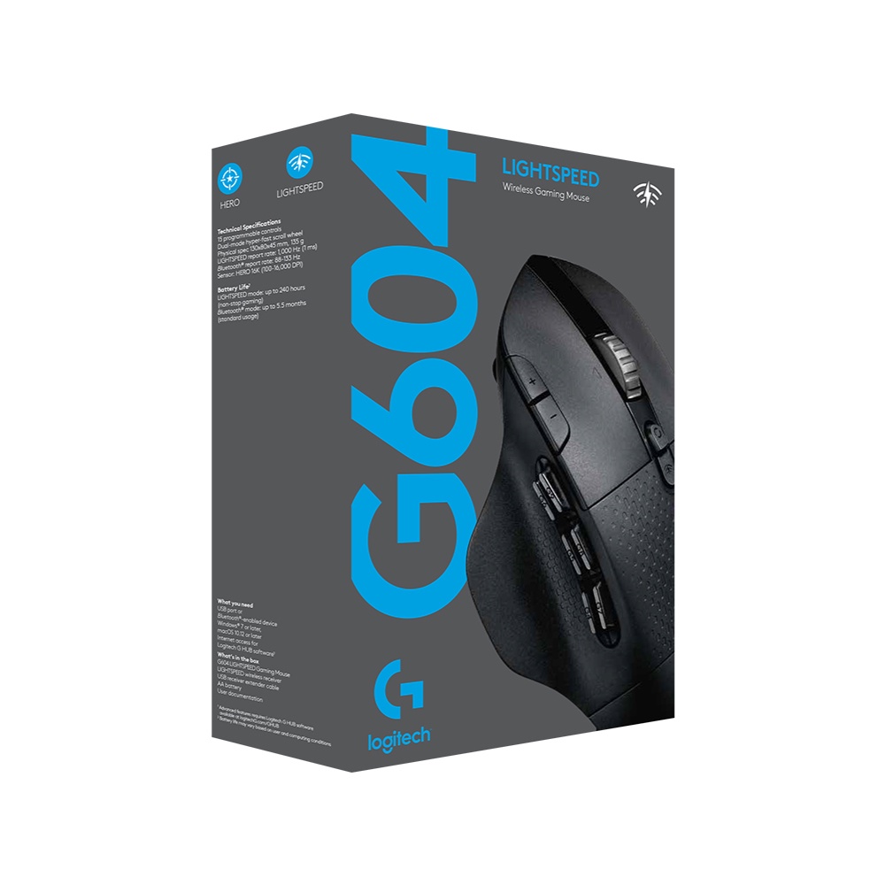 Chuột game không dây Logitech G604 - Cảm biến 25k, 15 nút lập trình, Bluetooth/USB